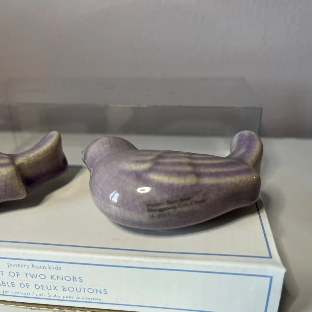 2 Pottery Barn Kids Handles/ Knobs Purple Distressed Bird Knobs W/Hardware